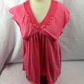 Daisy Fuentes Womens Blouse Top Pink Pullover V...