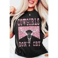 Black COWGIRL DONT CRY Steer Head Print Short S...
