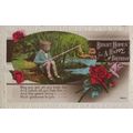 Child Boy Fishing Antique Birthday Greetings RP...
