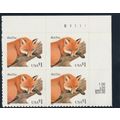 3036, $1 Red Fox Plate Block of Four Stamps Min...