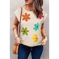 White Flower Crochet Round Neck Knitted Top
