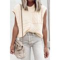 Beige Cable Knit Dolman Armholes Sweater Tank