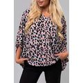 Pink Multicolor Leopard Print V Neck Oversized ...