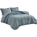 Queen Oversized Blue Ruffled Edge Microfiber Co...
