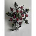 VINTAGE PIN BROOCH - PINK & GREEN FLOWERS