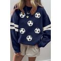Navy Blue Soccer Football Sequin Patched Graphi...