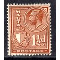 Malta 1926 - 27 KGV 1 1/2d Chestnut MM SG 160 (...