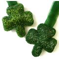 "PAIR SMALL GREEN FULLY BEADED IRISH SHAMROCK O...