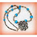 Large Flower Tibetan Hill Tribe Turquoise Penda...