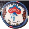 Garden City $1. Casino Chip - San Jose, California
