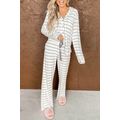 Striped Print Long Sleeve and Pants Pajamas Set