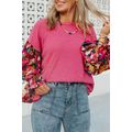 Sachet Pink Flower Patchwork Ruffled Sleeve Rib...