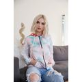 Feather & Tie-dye Print Contrast Plaid Hood Swe...